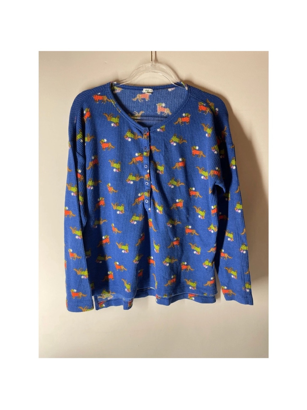 Aerie Thermal Waffle Knit Dachshund Dog Print Pajama Set Blue - Picture 5 of 16